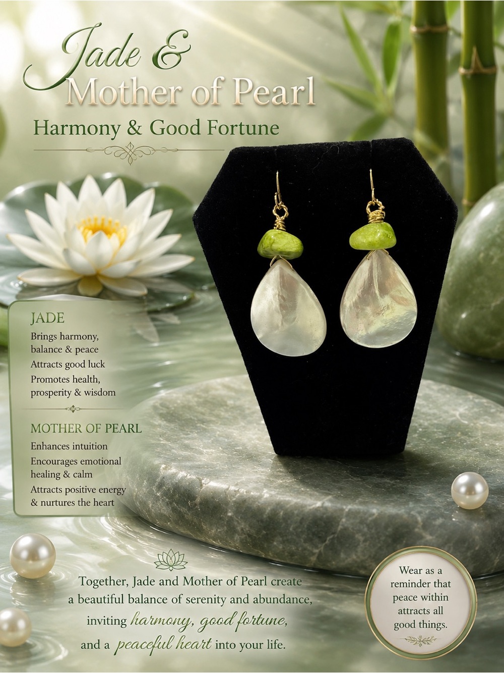 Green Jade & White Mother of Pearl Drop Earrings